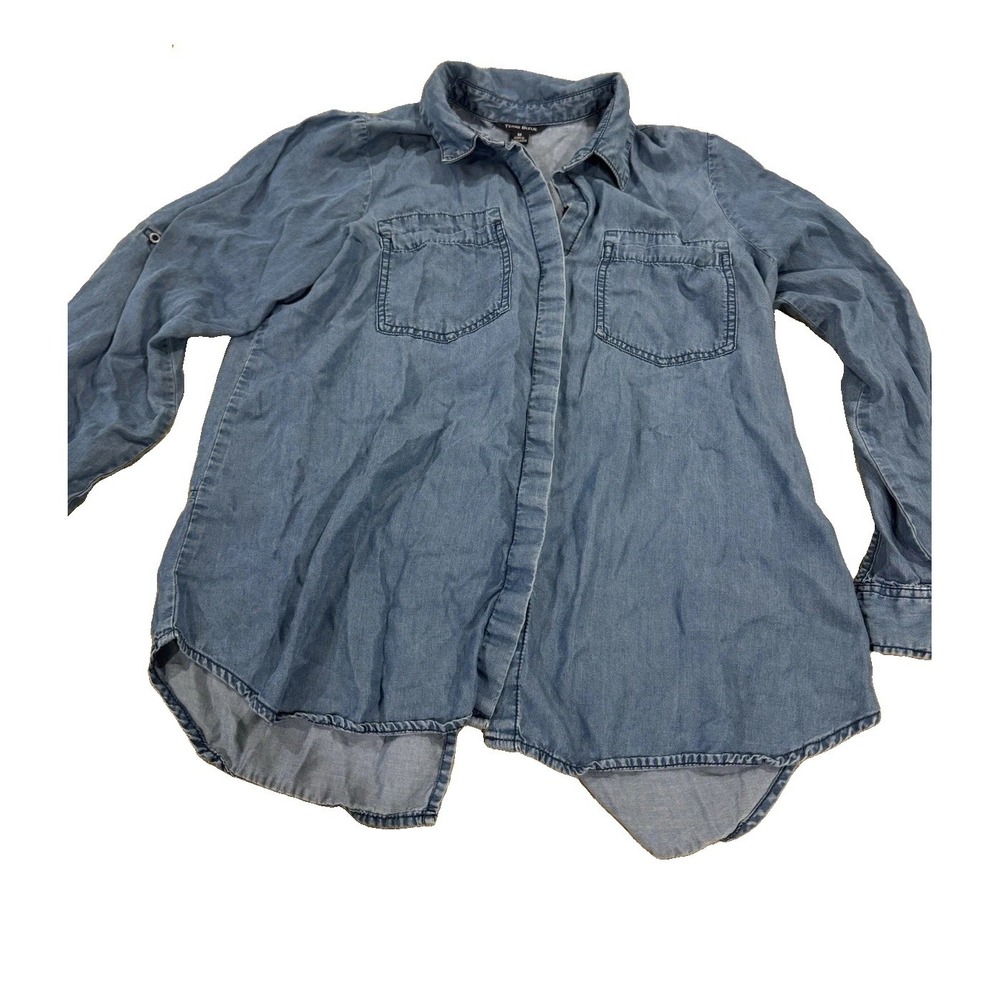 Terre Bleue Chambray Shirt Size M Blue Lyocell Button Down High Low